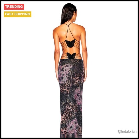 Dresses & Skirts - Y2K Fairy Butterfly Maxi Dress Sexy Backless Bodycon Bandage String Party